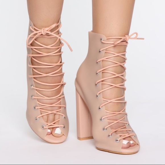 Fashion Nova Shoes - NWT Fashion Nova Blush Lace Up Booties